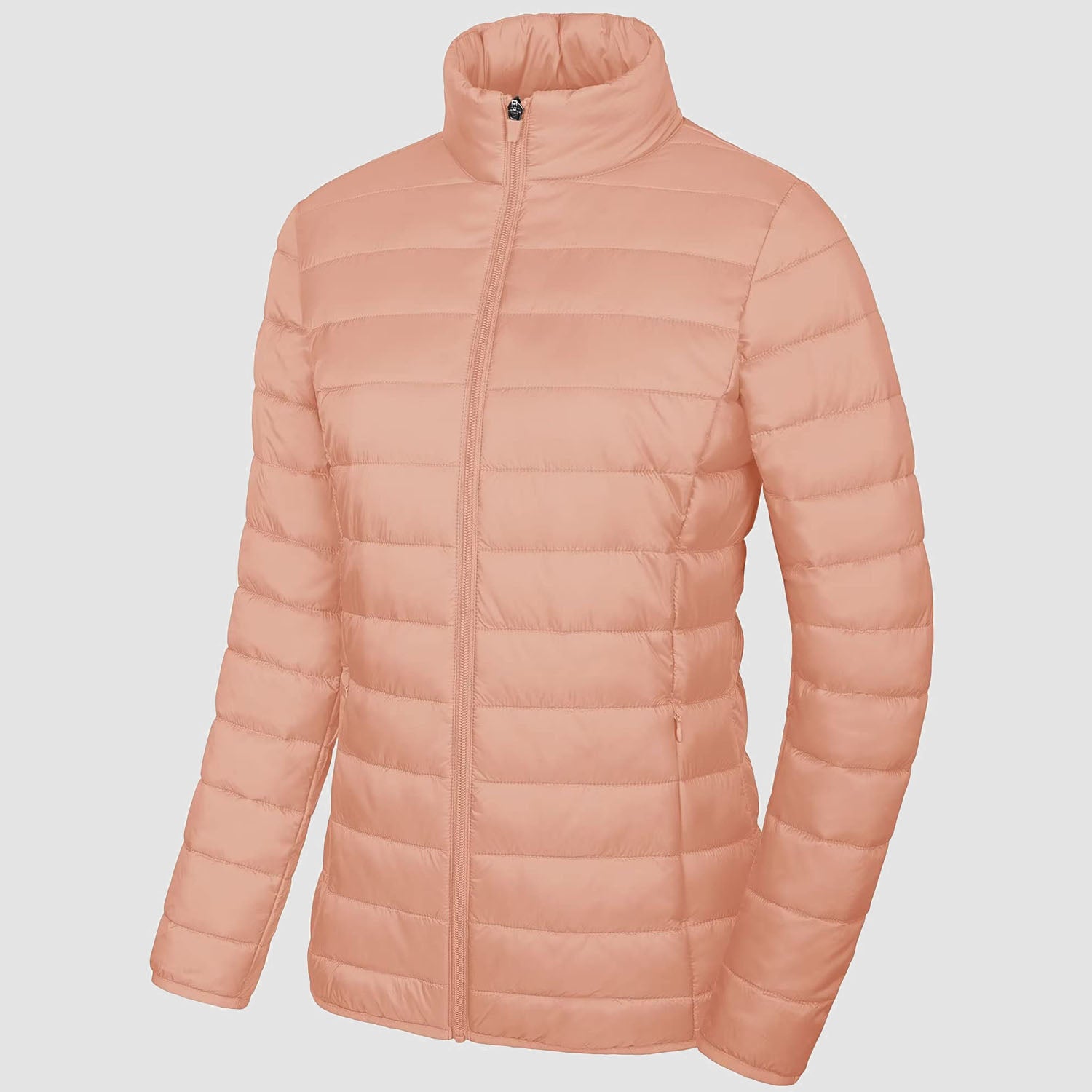 Women Lightweight Puffer Jacket Stand Collar Full Zip Quilted Lined Winter Coat